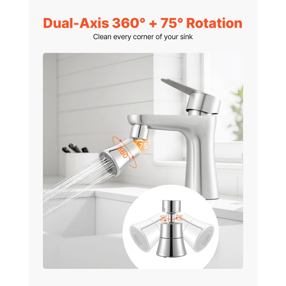 VEVOR Faucet Aerator, 360° Swivel Kitchen Sink Aerator, 5-Function 5-Flow Sink Sprayer Attachment, Bathroom Faucet Extender Head Replacement for 15/16 inch Female Thread with Adapter & 55/64 inch Male