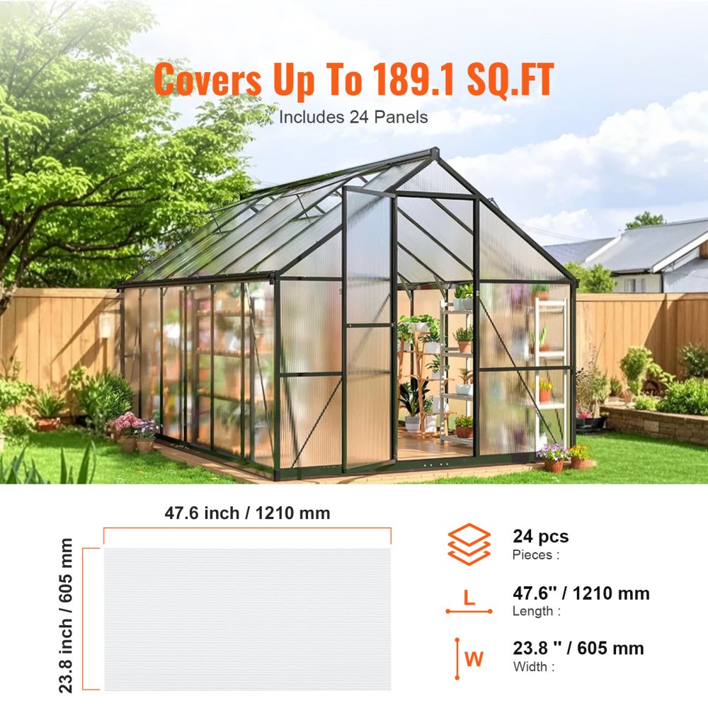 VEVOR 24 Pack Polycarbonate Greenhouse Panels, 2' X 4' X 0.16'' Roof Panels Sheets, Waterproof UV Protected Corrugated Plastic Roofing, Impact Resistance Clear Roofing Sheets for Greenhouse/Garden