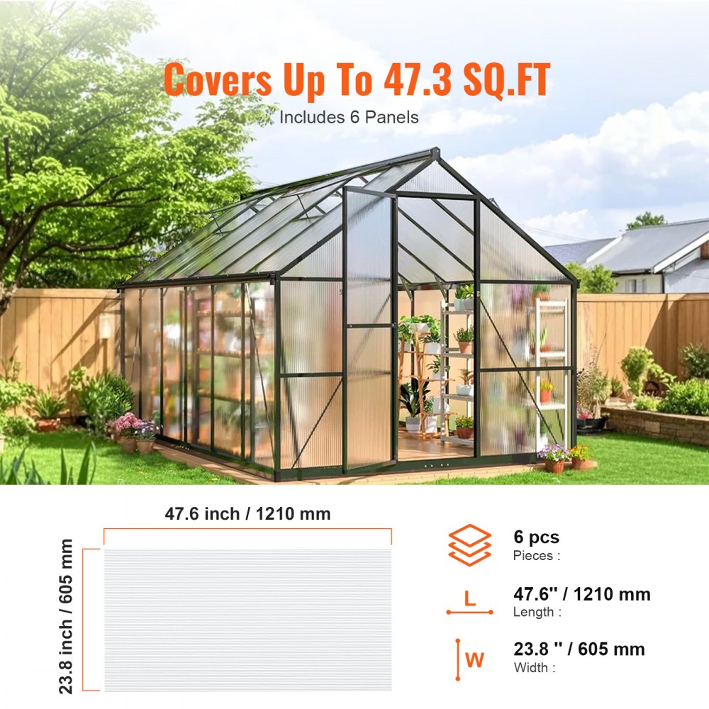 VEVOR 6 Pack Polycarbonate Greenhouse Panels, 2' X 4' X 0.16'' Roof Panels Sheets, Waterproof UV Protected Corrugated Plastic Roofing, Impact Resistance Clear Roofing Sheets for Greenhouse/Garden
