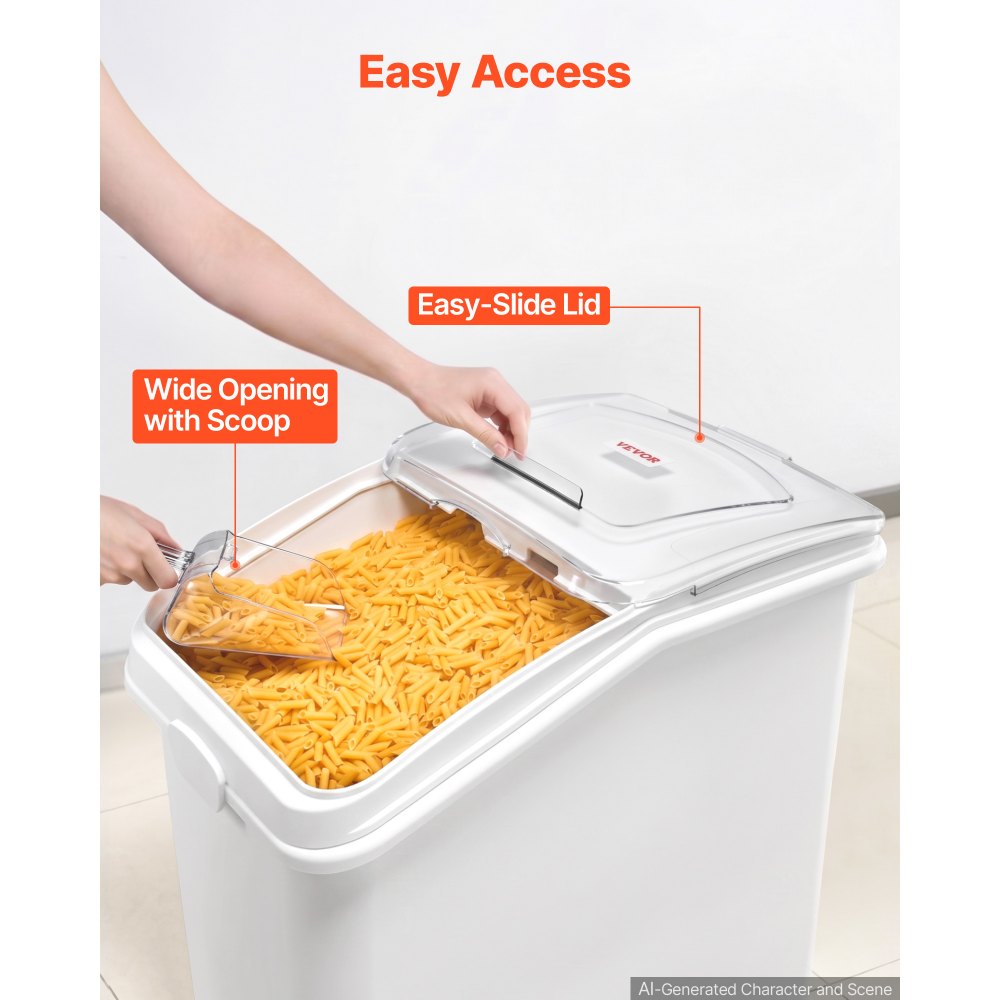 VEVOR Rice Storage Container 198 lbs/31.7 Gallons Dog Food Dispenser Bin, for Kitchen Pantry, 120L Large Grain Cereal Flour Ingredient Storage Bin, Pet Food Container with Wheels, Scoop, Slide Lid