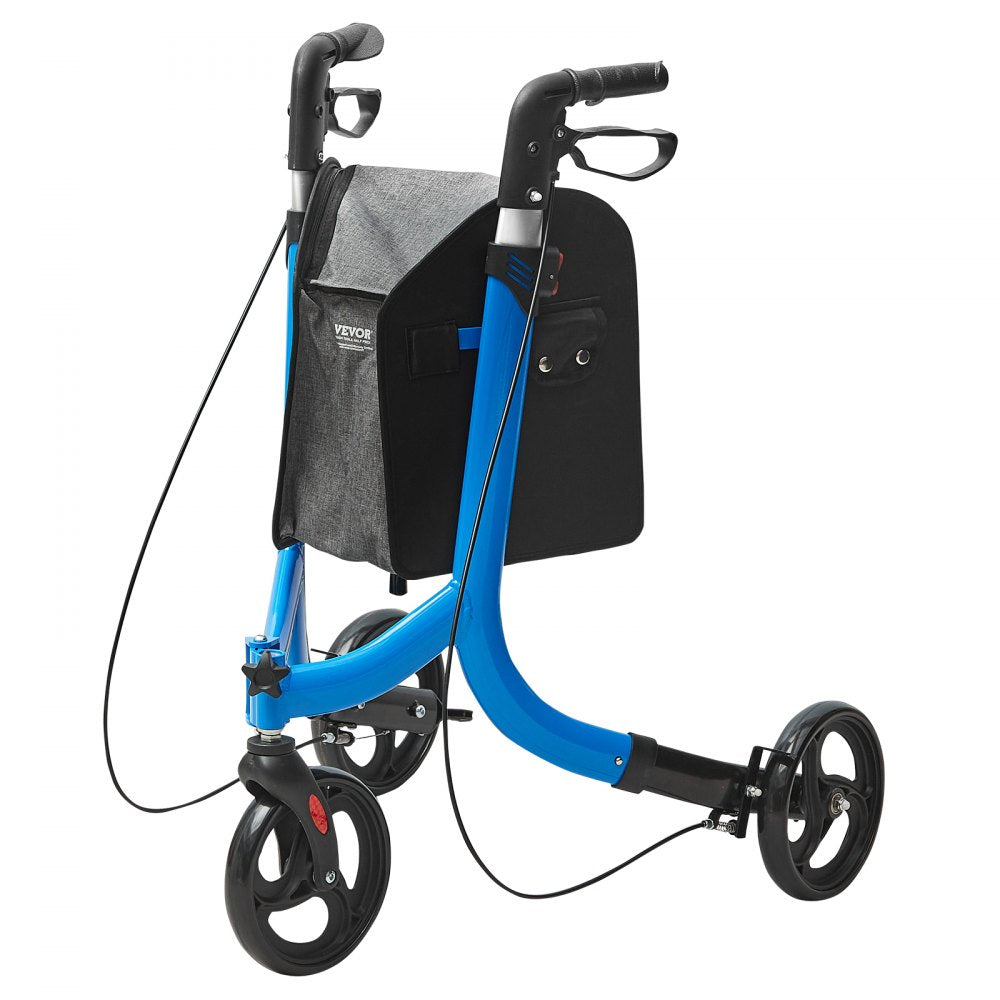 VEVOR 3 Wheels Rollator Walker for Seniors, Lightweight Aluminum Foldable Rolling Walker with Adjustable Handle, Outdoor Trio Mobility Walker with Large Wheels & Spacious Storage Bag, 260LBS Capacity
