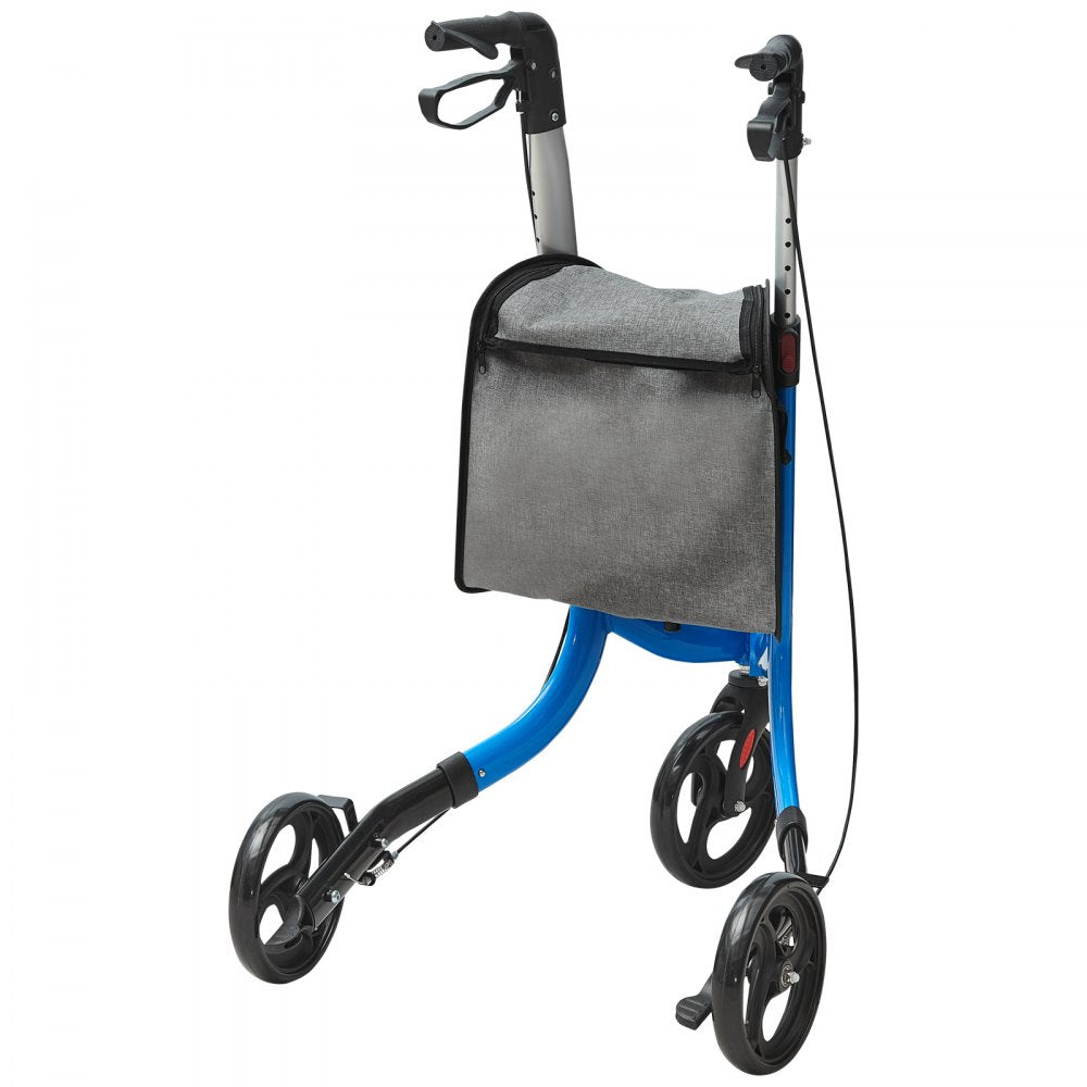 VEVOR 3 Wheels Rollator Walker for Seniors, Lightweight Aluminum Foldable Rolling Walker with Adjustable Handle, Outdoor Trio Mobility Walker with Large Wheels & Spacious Storage Bag, 260LBS Capacity