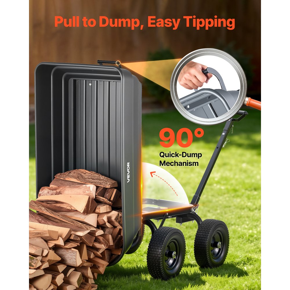 VEVOR Garden Dump Cart, 1200 lbs Poly Dump Cart, 7 Cu. Ft. Garden Carts Dumps Wagon with 2-in-1 Convertible Handle, 90° Quick-Dumps Mechanism, 180° Swivel Wheels, Yard Wagon for Plants, Soil, Crops