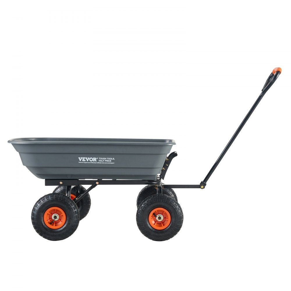 VEVOR Garden Cart, Durable Poly Dump Cart with Simple Assembly Steel Framework, Versatile Dump Cart with Dual-Function Handle, Handy Wheelbarrow with 600 lbs Load Capacity, 10 inch Wheels