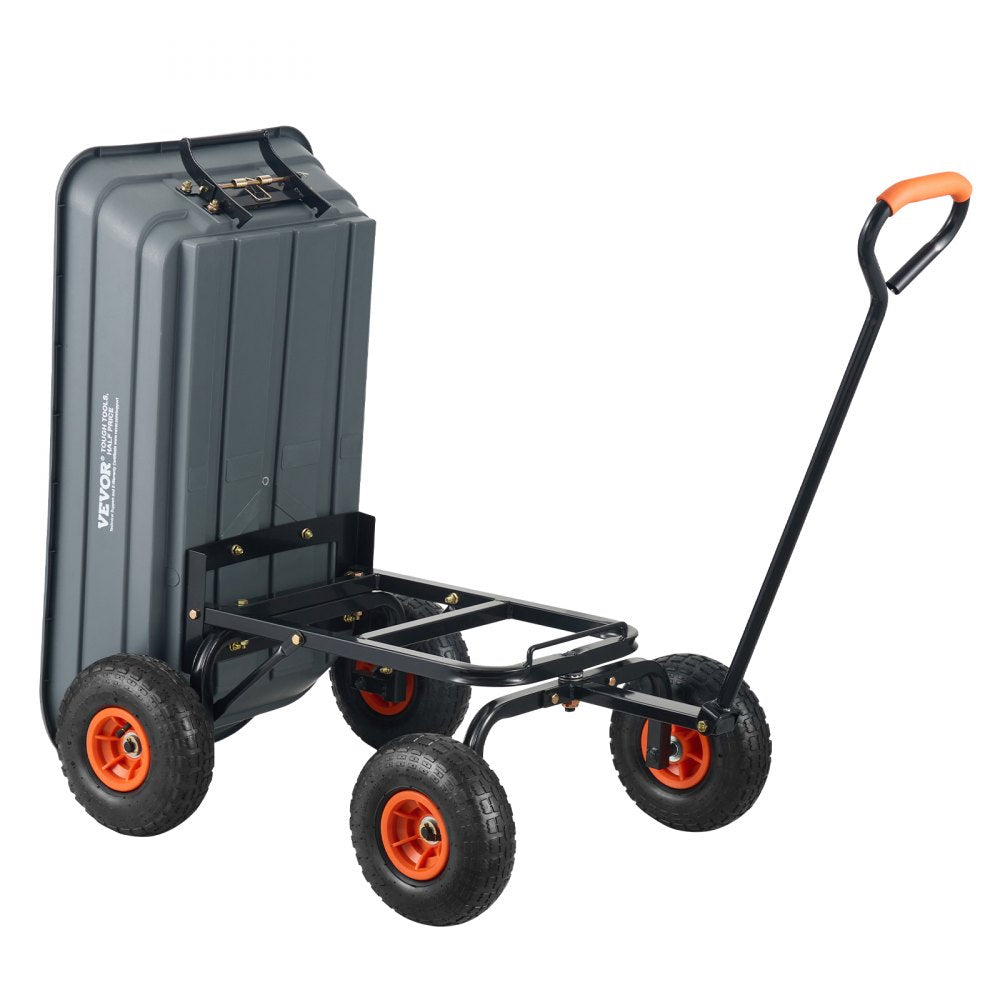 VEVOR Garden Cart, Durable Poly Dump Cart with Simple Assembly Steel Framework, Versatile Dump Cart with Dual-Function Handle, Handy Wheelbarrow with 600 lbs Load Capacity, 10 inch Wheels