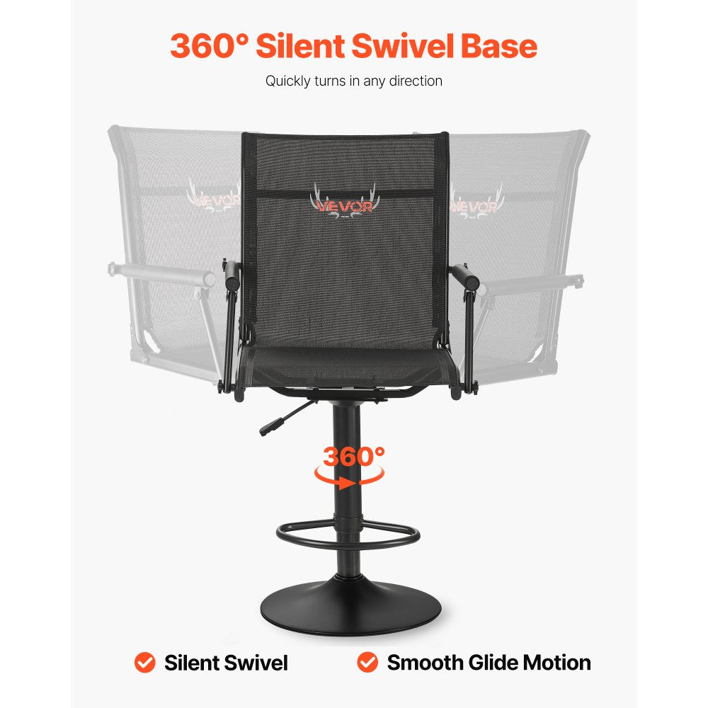 VEVOR Hunting Chair, 360° Silent Swivel, Lightweight Blind Chair, Heavy-Duty Steel Frame Ground Stool Seat, with Padded Armrests, Height Adjustable, 300 Lbs Capacity, for Outdoor Fishing, Camping