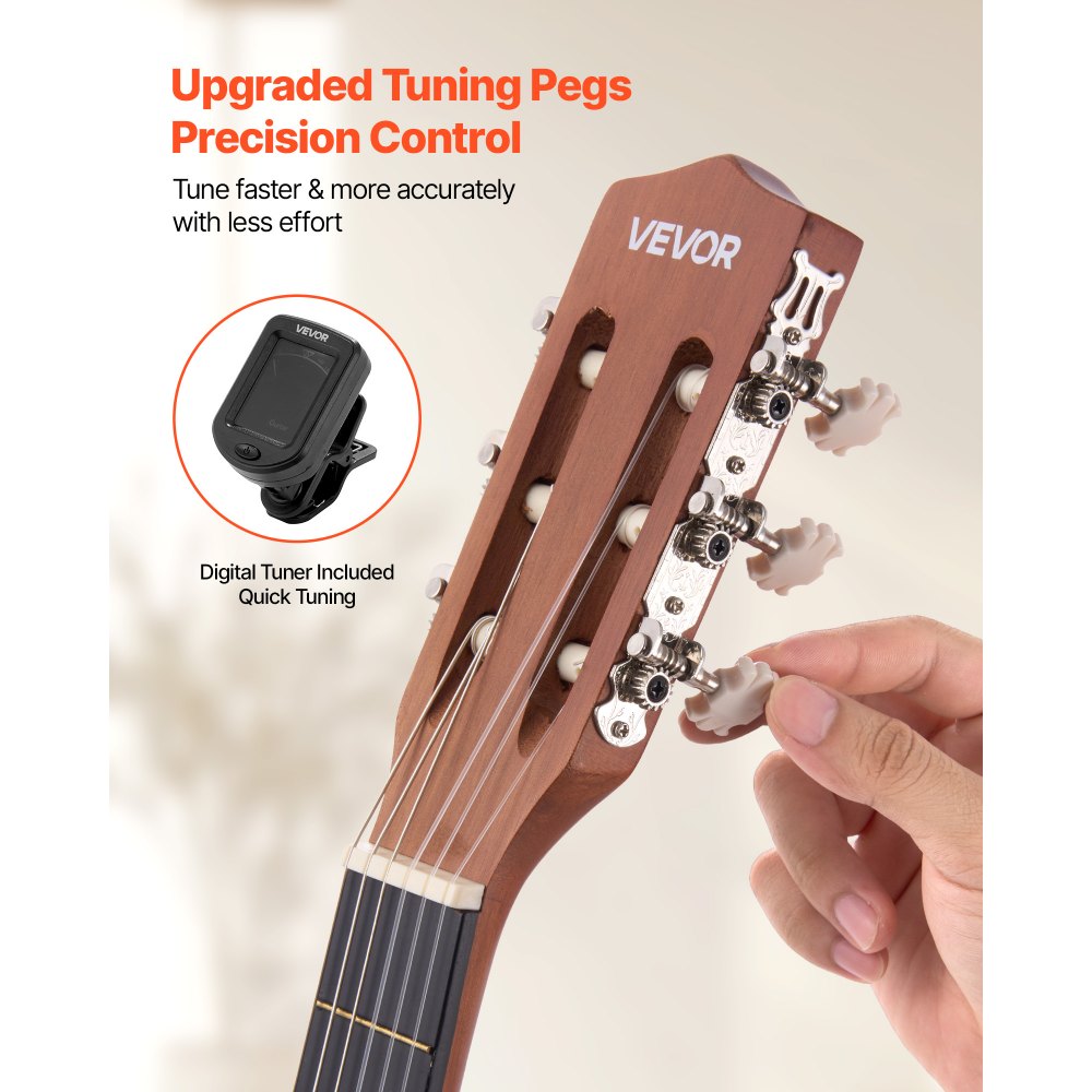 VEVOR Classical Guitar, 36 Inch, Wood Classical Guitar Starter Kit for Beginners, with Nylon Strings, Gig Bag, Strap, Tuner, Extra Strings, Picks, Capo, Sapele & Rosewood, for Kids Girls Boys, Natural