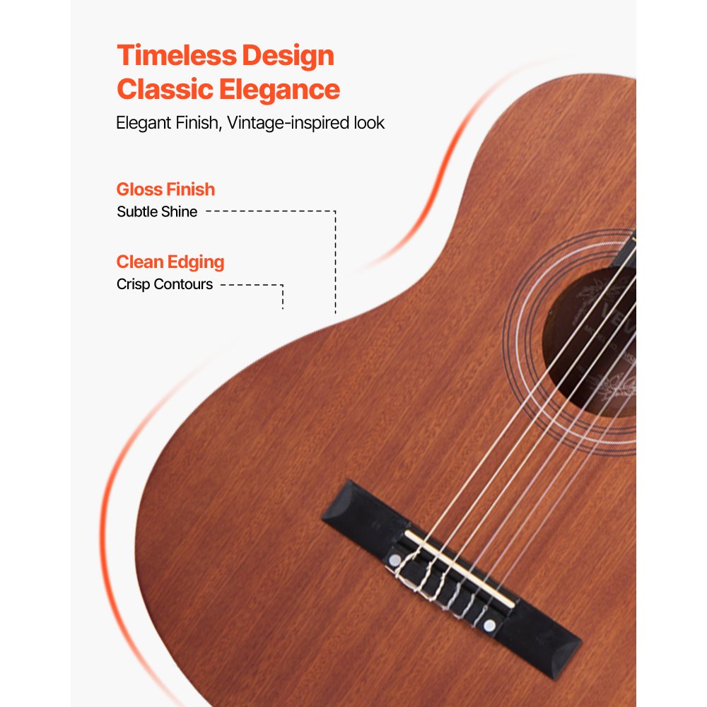 VEVOR Classical Guitar, 36 Inch, Wood Classical Guitar Starter Kit for Beginners, with Nylon Strings, Gig Bag, Strap, Tuner, Extra Strings, Picks, Capo, Sapele & Rosewood, for Kids Girls Boys, Natural
