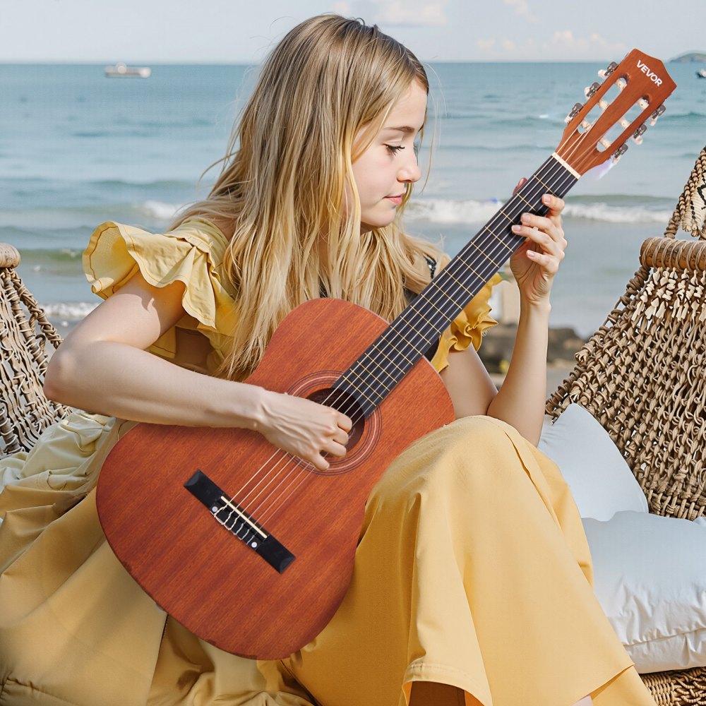 VEVOR Classical Guitar, 36 Inch, Wood Classical Guitar Starter Kit for Beginners, with Nylon Strings, Gig Bag, Strap, Tuner, Extra Strings, Picks, Capo, Sapele & Rosewood, for Kids Girls Boys, Natural