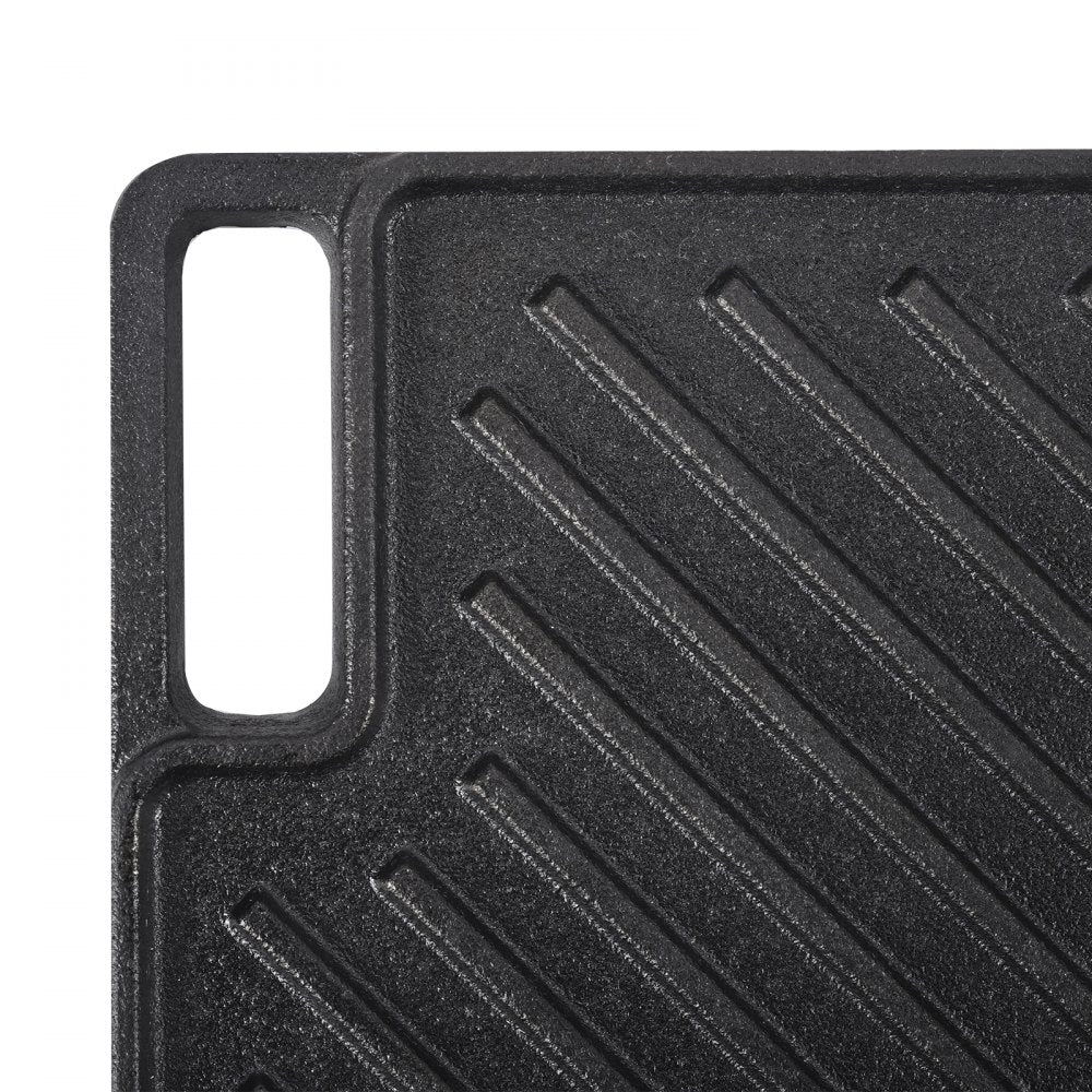 VEVOR Reversible Grill/Griddle, 9.7"x16.7" Pre-Seasoned Cast Iron Griddle, Rectangular Double Burner Griddle Pan, Non-Stick Family Pan Cookware with Handles, Flat Top Plate for BBQ, Gas Grill, Black