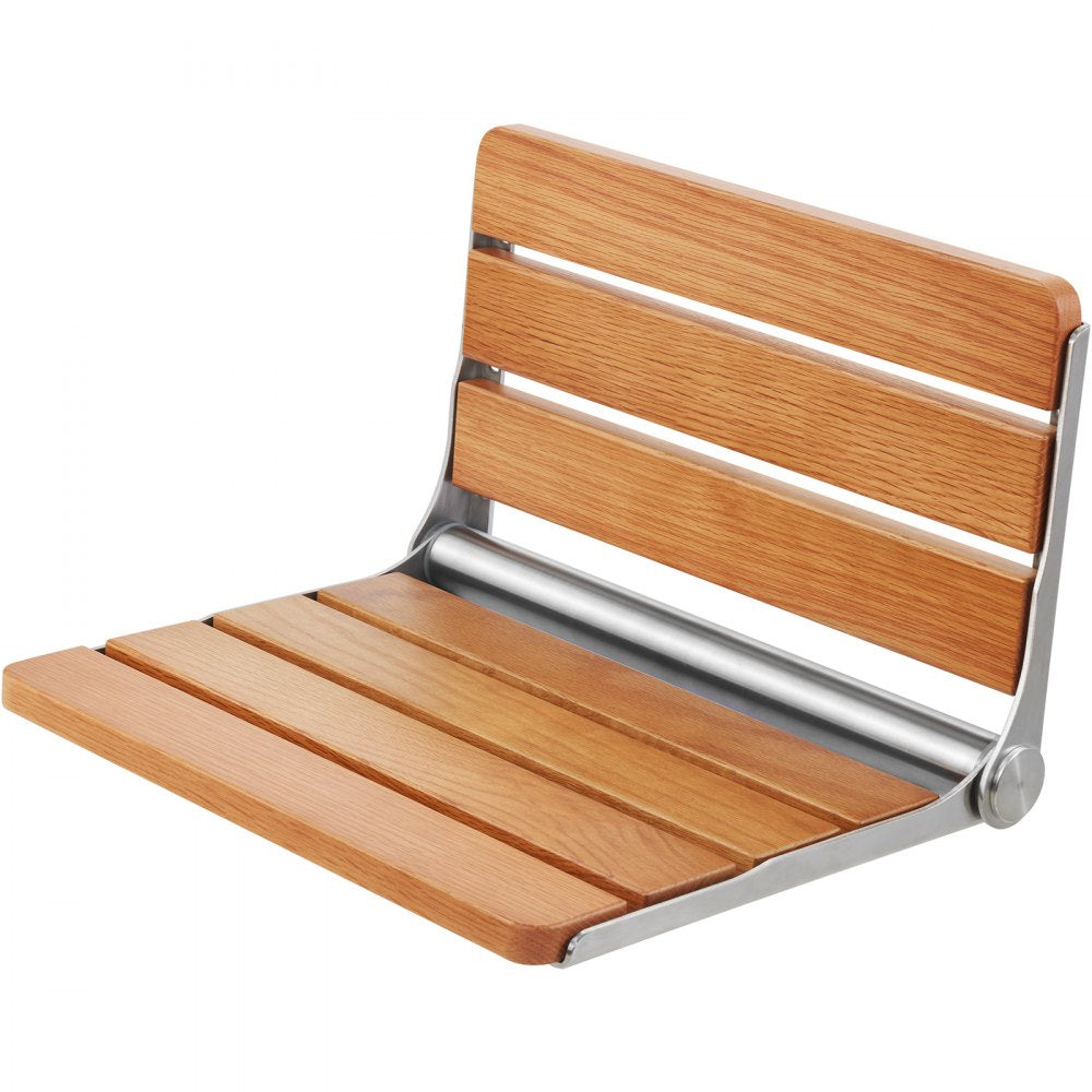 VEVOR Folding Oak Shower Seat, 16.1" x 13.4" Unfolded, Wall Mounted Fold Up Shower Bench with 440 lbs Load Capacity, Space Saving Home Care Fold Down Shower Chair, for Seniors Pregnant Women Children