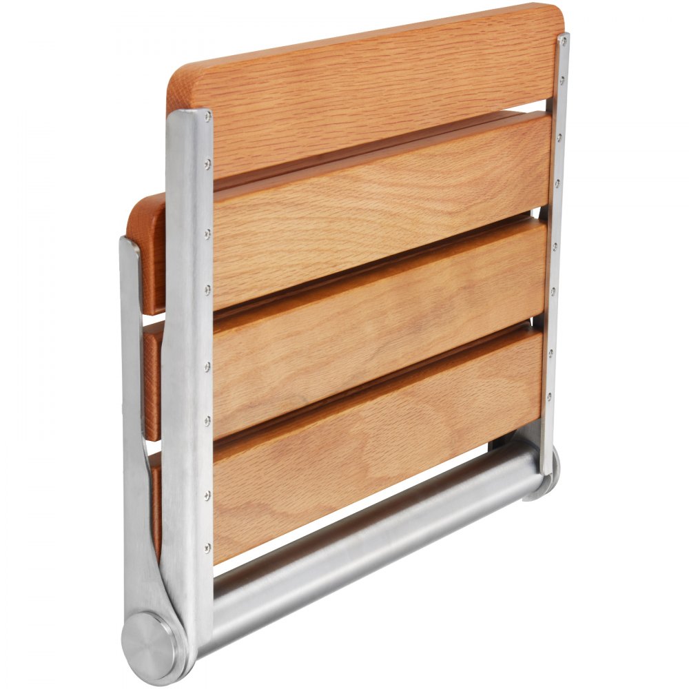 VEVOR Folding Oak Shower Seat, 16.1" x 13.4" Unfolded, Wall Mounted Fold Up Shower Bench with 440 lbs Load Capacity, Space Saving Home Care Fold Down Shower Chair, for Seniors Pregnant Women Children