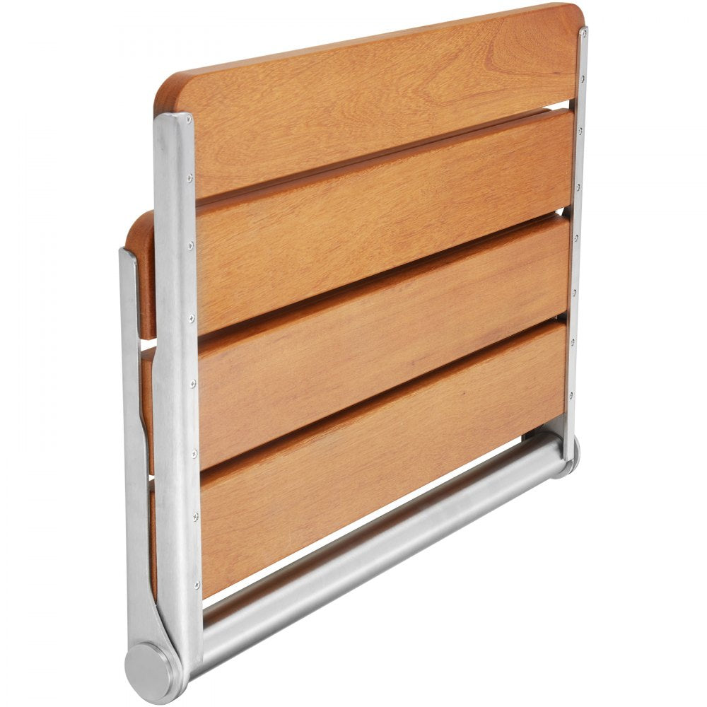 VEVOR Folding Teak Shower Seat, 20.9 x 16'' Unfolded, Wall Mounted Fold Up Shower Bench with 500 lbs Load Capacity, Space Saving Home Care Fold Down Shower Chair, for Seniors Pregnant Women Children