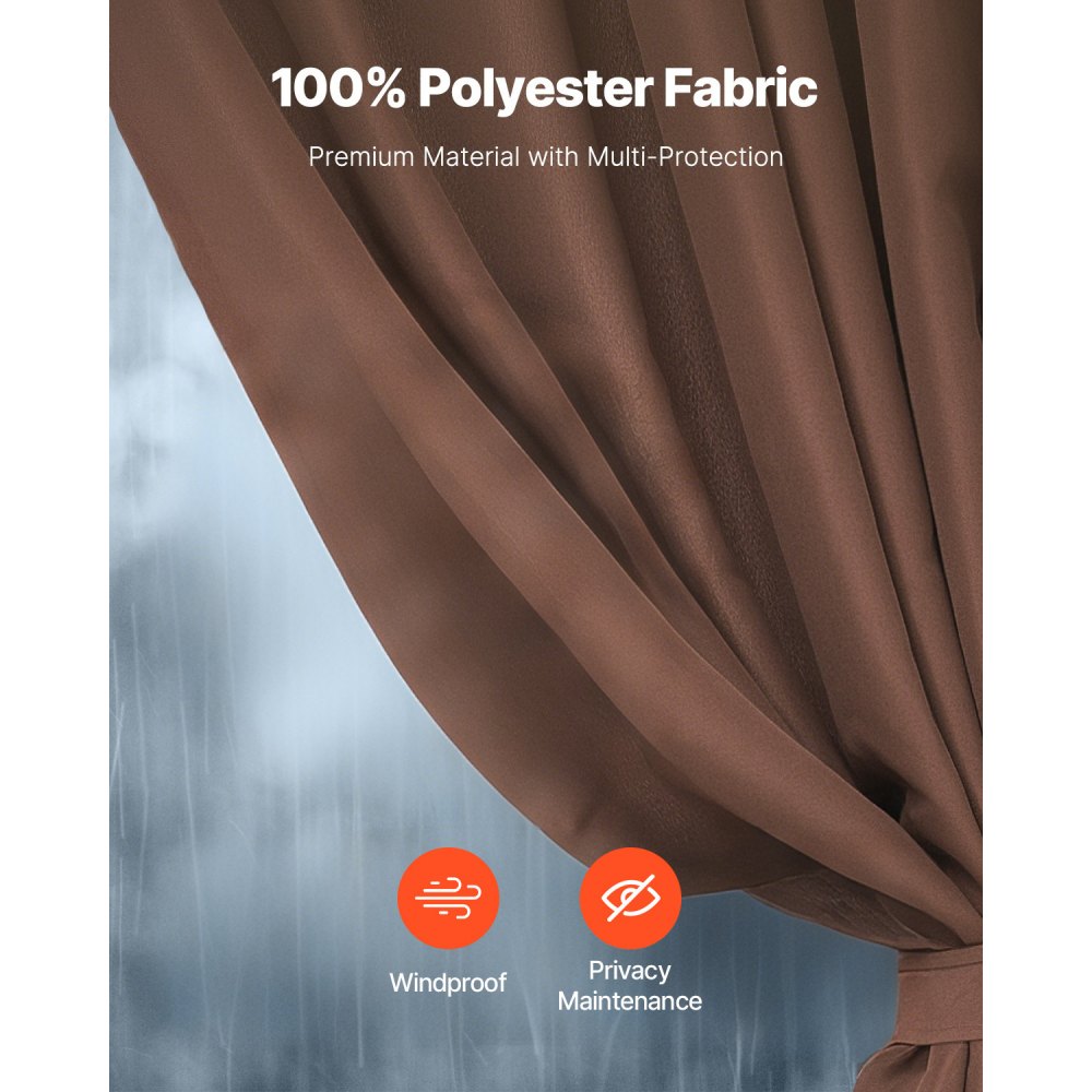 VEVOR Gazebo Curtains Outdoor, Fit Most 10' x 10' x 6.9' Gazebos, 4-Panel Sidewall Gazebo Privacy Curtains with Zippers, Outdoor Curtain Replacement for Patio Canopy, Only Curtain, Coffee