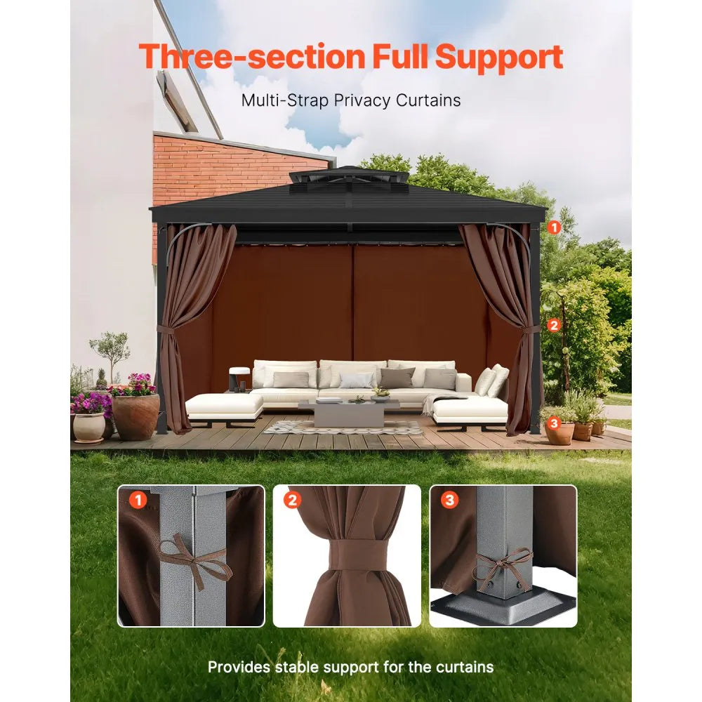 VEVOR Gazebo Curtains Outdoor, Fit Most 10' x 10' x 6.9' Gazebos, 4-Panel Sidewall Gazebo Privacy Curtains with Zippers, Outdoor Curtain Replacement for Patio Canopy, Only Curtain, Coffee