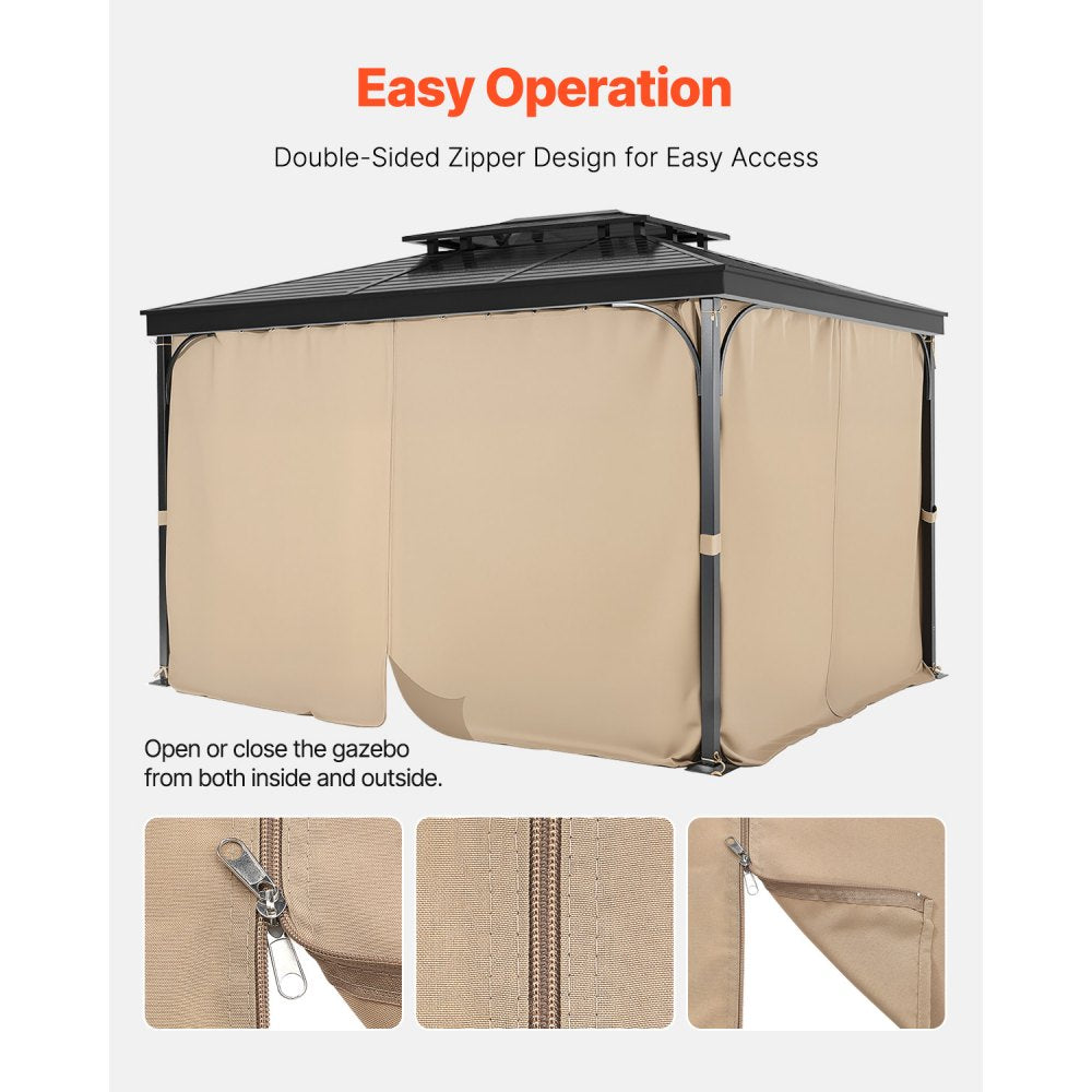 VEVOR Gazebo Curtains Outdoor, 12' x 10' x 7.3' Gazebos, 4-Panel Sidewall Gazebo Privacy Curtains with Zippers, Outdoor Curtain Replacement for Patio Canopy, Only Curtain, Khaki