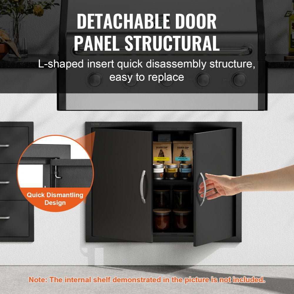 VEVOR BBQ Access Door, 31W x 24H Inch Double Outdoor Kitchen Door, Cold Plate Flush Mount Door, Wall Vertical Door with Handles, for BBQ Island, Grilling Station, Outside Cabinet(Stainless Steel + Oil-Sprayed Product)