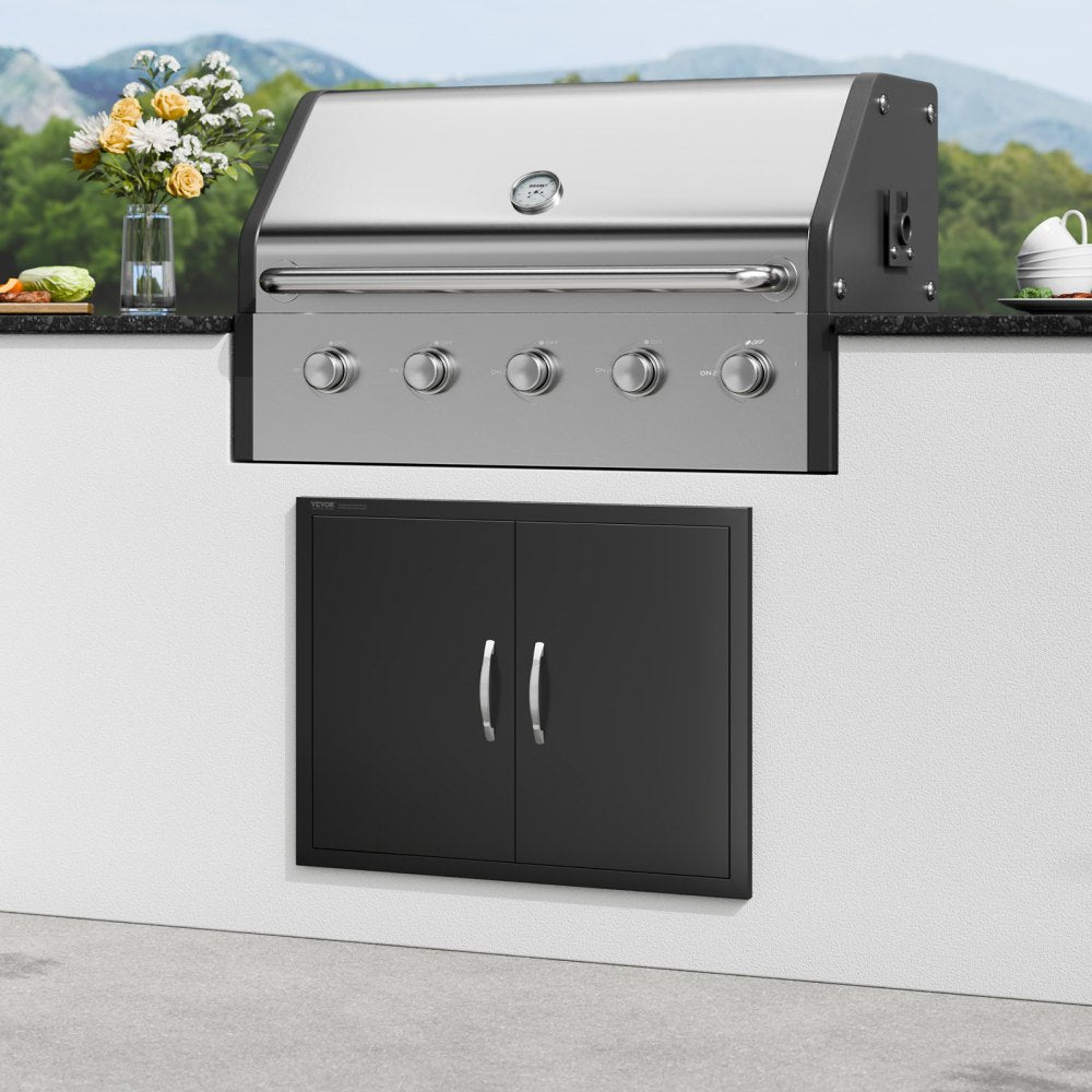 VEVOR BBQ Access Door, 31W x 24H Inch Double Outdoor Kitchen Door, Cold Plate Flush Mount Door, Wall Vertical Door with Handles, for BBQ Island, Grilling Station, Outside Cabinet(Stainless Steel + Oil-Sprayed Product)