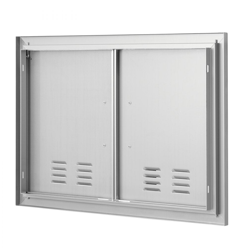 VEVOR BBQ Access Door, 30W x 21H Inch Double Outdoor Kitchen Door, Stainless Steel Flush Mount Door, Wall Vertical Door with Handles and Vents, for BBQ Island, Grilling Station, Outside Cabinet