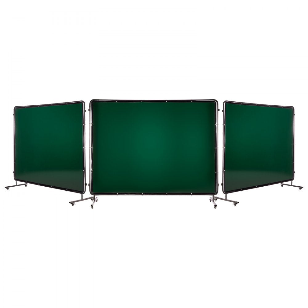 VEVOR Welding Screen with Frame, 3-Panel 6 x 8 FT Welding Curtain Screen, Flame-Resistant Vinyl Safety Protection Screens with 12 Wheels & 6-Level UV Protection for Workshop/Industrial Use, Dark Green
