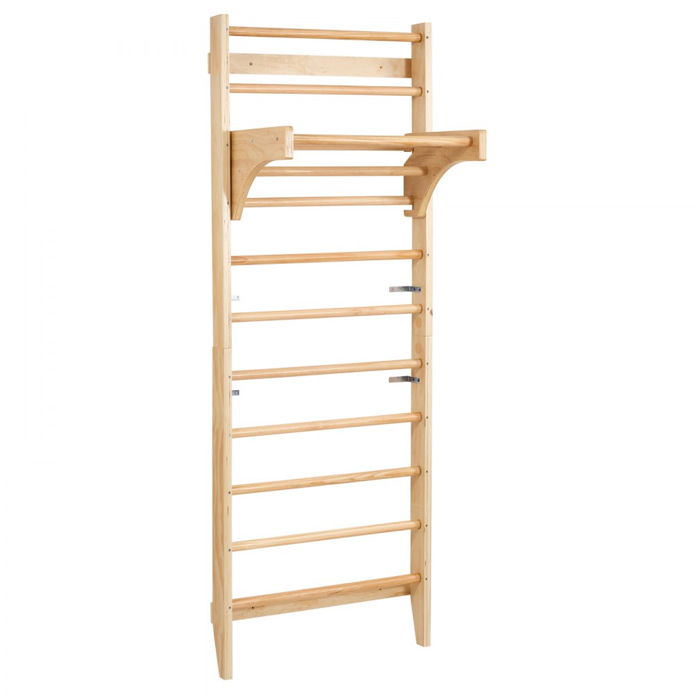 VEVOR Swedish Ladder Wall Gym, 10-Level Solid Wood Indoor Jungle Gym, 220lbs Loading Indoor Playground Climbing Ladder for Kid Adults, Gymnastic Stall Bars with Pull-Up Bar - Ideal Gift for Boys Girls