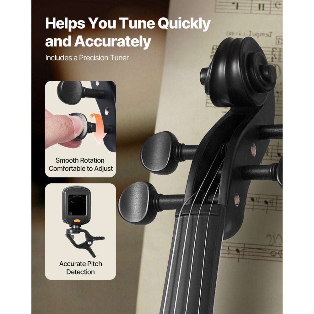 VEVOR Violin 4/4 Full Size for Adults, Violin Fiddle Set for Beginners Student with Hard Case, Rosin, Bow, Shoulder Rest, Bridge, Tuner and Extra Strings, Professional Solidwood Instruments  (Black)