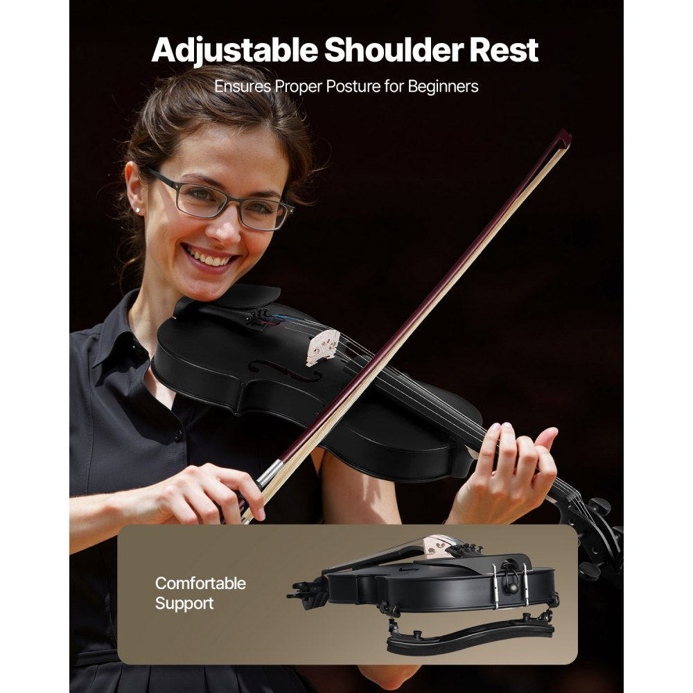 VEVOR Violin 4/4 Full Size for Adults, Violin Fiddle Set for Beginners Student with Hard Case, Rosin, Bow, Shoulder Rest, Bridge, Tuner and Extra Strings, Professional Solidwood Instruments  (Black)