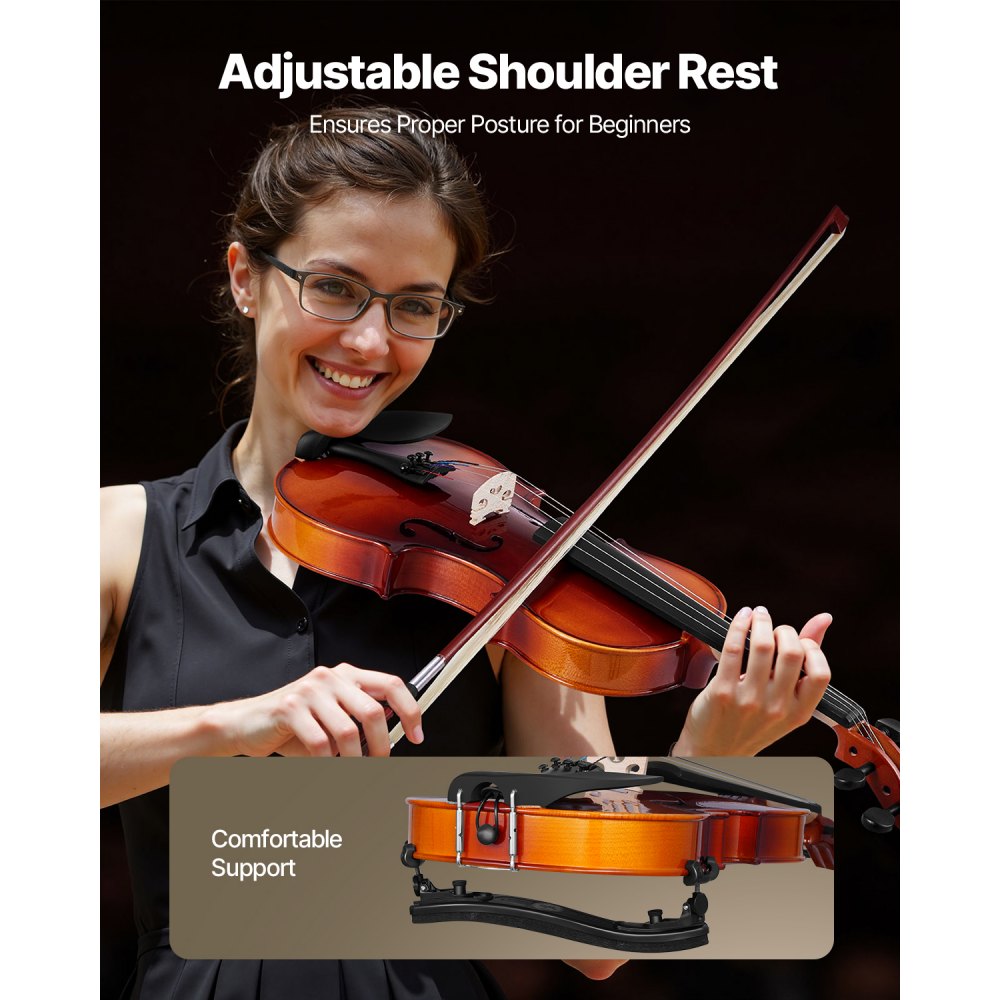 VEVOR Violin 4/4 Full Size for Adults, Violin Fiddle Set for Beginners Student with Hard Case,Rosin, Bow,Shoulder Rest,Bridge,Extra Strings,Professional Solidwood Instrument (Glossy Brown)