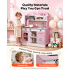 VEVOR Play Kitchen for Kids, Wooden, Kids Kitchen Playset with Real Lights & Sounds, Food & Cookware Accessories, Pretend Play Toy Set, Range Hood, Microwave, for Toddlers, Girls & Boys Ages 3-8, Pink