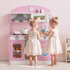 VEVOR Play Kitchen for Kids, Wooden, Kids Kitchen Playset with Real Lights & Sounds, Food & Cookware Accessories, Pretend Play Toy Set, Range Hood, Microwave, for Toddlers, Girls & Boys Ages 3-8, Pink