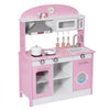 VEVOR Play Kitchen for Kids, Wooden, Kids Kitchen Playset with Real Lights & Sounds, Food & Cookware Accessories, Pretend Play Toy Set, Range Hood, Microwave, for Toddlers, Girls & Boys Ages 3-8, Pink