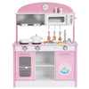 VEVOR Play Kitchen for Kids, Wooden, Kids Kitchen Playset with Real Lights & Sounds, Food & Cookware Accessories, Pretend Play Toy Set, Range Hood, Microwave, for Toddlers, Girls & Boys Ages 3-8, Pink