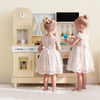 VEVOR Play Kitchen for Kids, Wooden, Kids Kitchen Playset with Realistic Lights & Sounds, Food & Cookware, Modern Style Pretend Play Toy Set, Ice Maker, Microwave, for Toddlers, Girls & Boys Ages 3-8