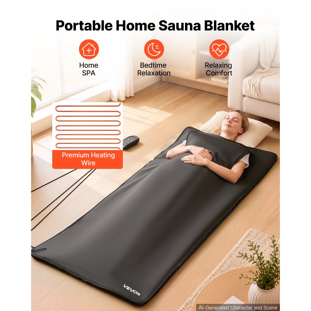 VEVOR Infrared Sauna Blanket with Armholes, 71 x 32 in Portable Sauna Bag, Even Heating for Home Detox & Relaxation, Temp Control & Timer, Lightweight Oxford Fabric Heating Wrap with Carry Bag, Black
