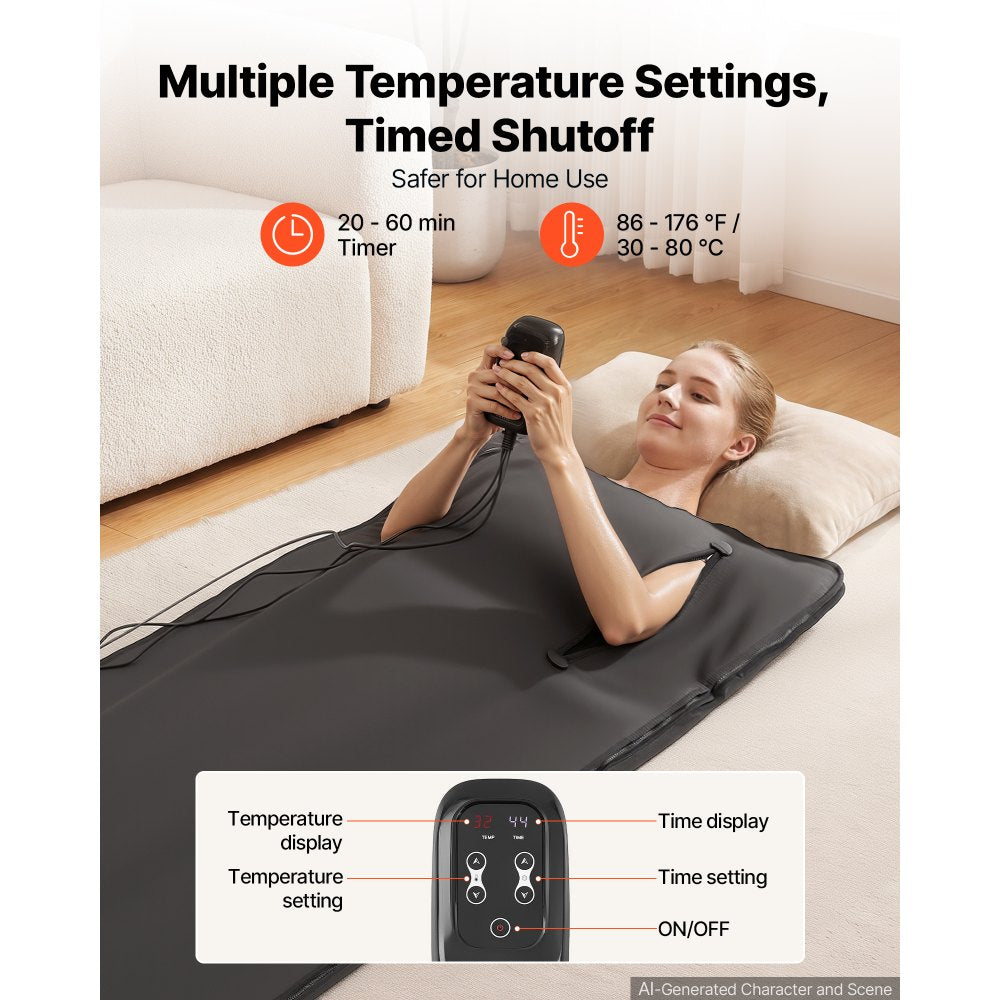 VEVOR Infrared Sauna Blanket with Armholes, 71 x 32 in Portable Sauna Bag, Even Heating for Home Detox & Relaxation, Temp Control & Timer, Lightweight Oxford Fabric Heating Wrap with Carry Bag, Black