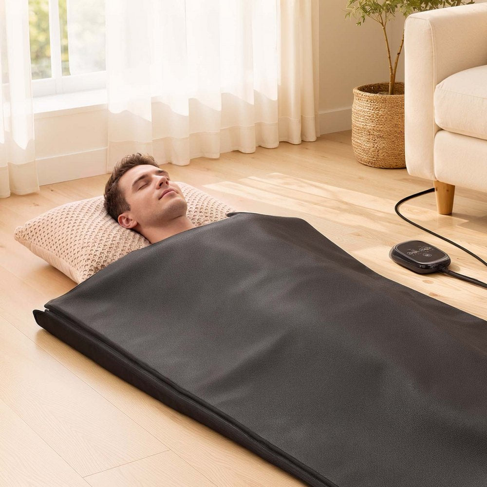 VEVOR Infrared Sauna Blanket 73 x 35 in, Portable PU Leather Sauna Bag, Even Heating for Home Detox & Relaxation, Temp Control & Timer, Full-Body Heating Wrap with Towel Liner, Carry Bag, Black