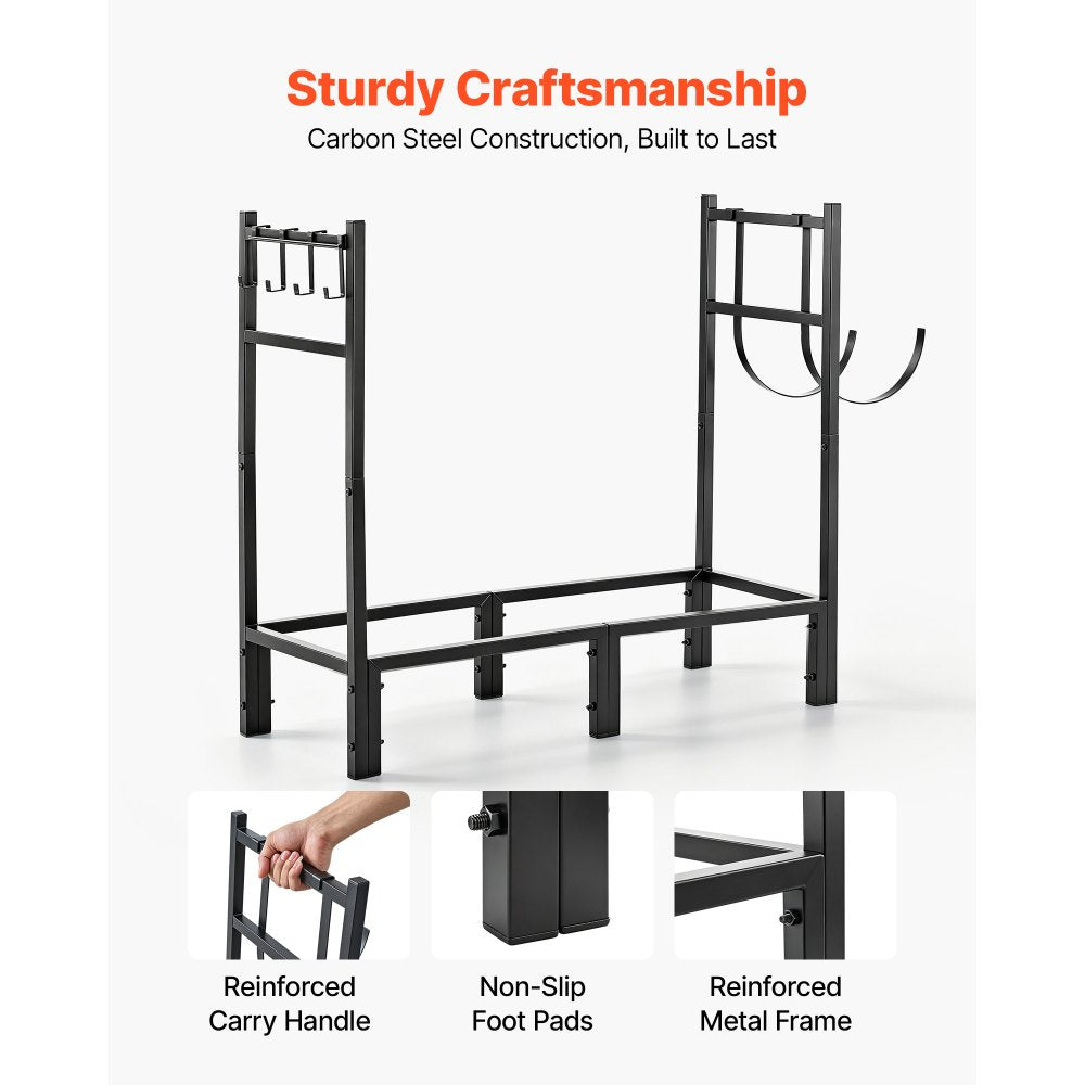 VEVOR Firewood Rack 32.68 Inch Heavy Duty Indoor Fire Wood Storage Holder, for Fireplace Patio Deck, 550 lbs Load Capacity, Stacker Stand with Log Carrier Bag, Metal Wood Pile Organizer Tool, Black