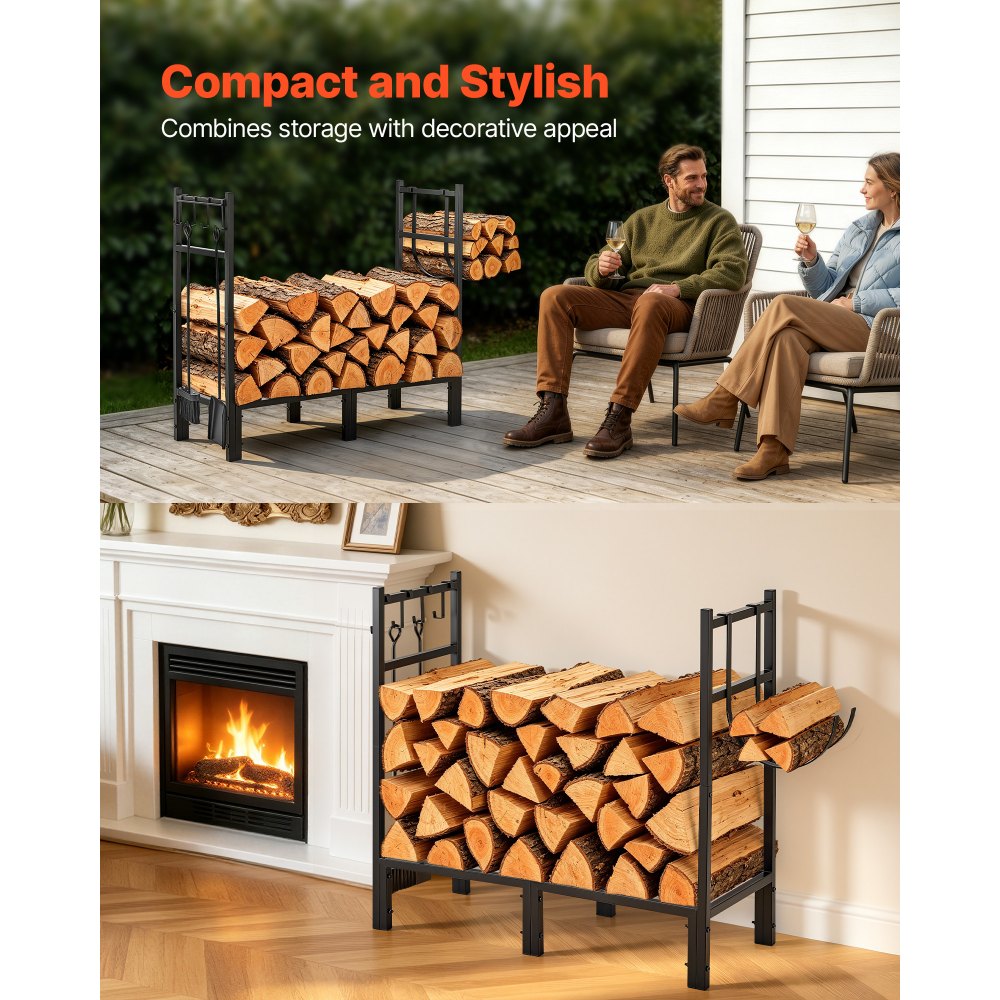 VEVOR Firewood Rack 32.68 Inch Heavy Duty Indoor Fire Wood Storage Holder, for Fireplace Patio Deck, 550 lbs Load Capacity, Stacker Stand with Log Carrier Bag, Metal Wood Pile Organizer Tool, Black