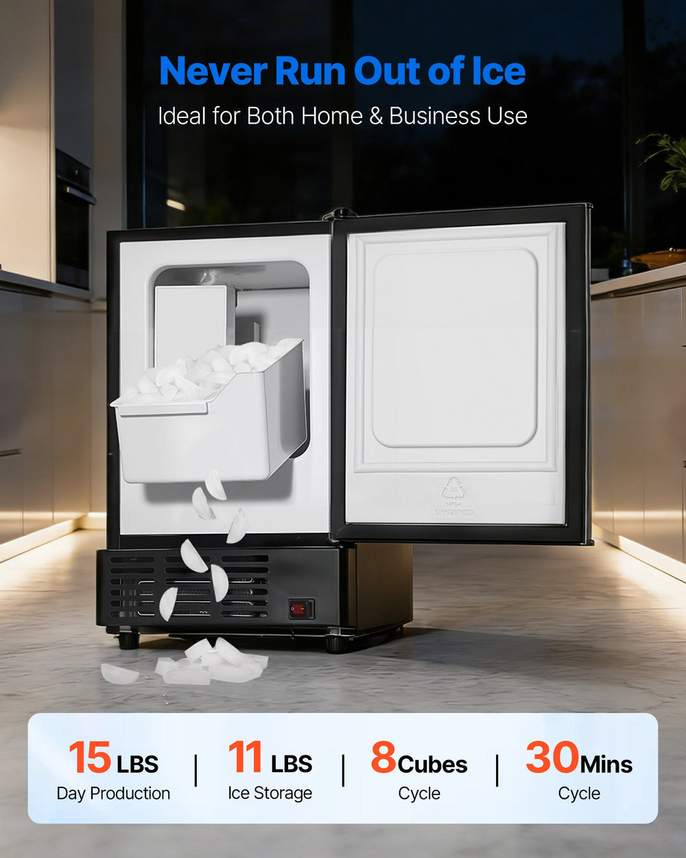 VEVOR 15 lbs/day under counter ice maker lifestyle image