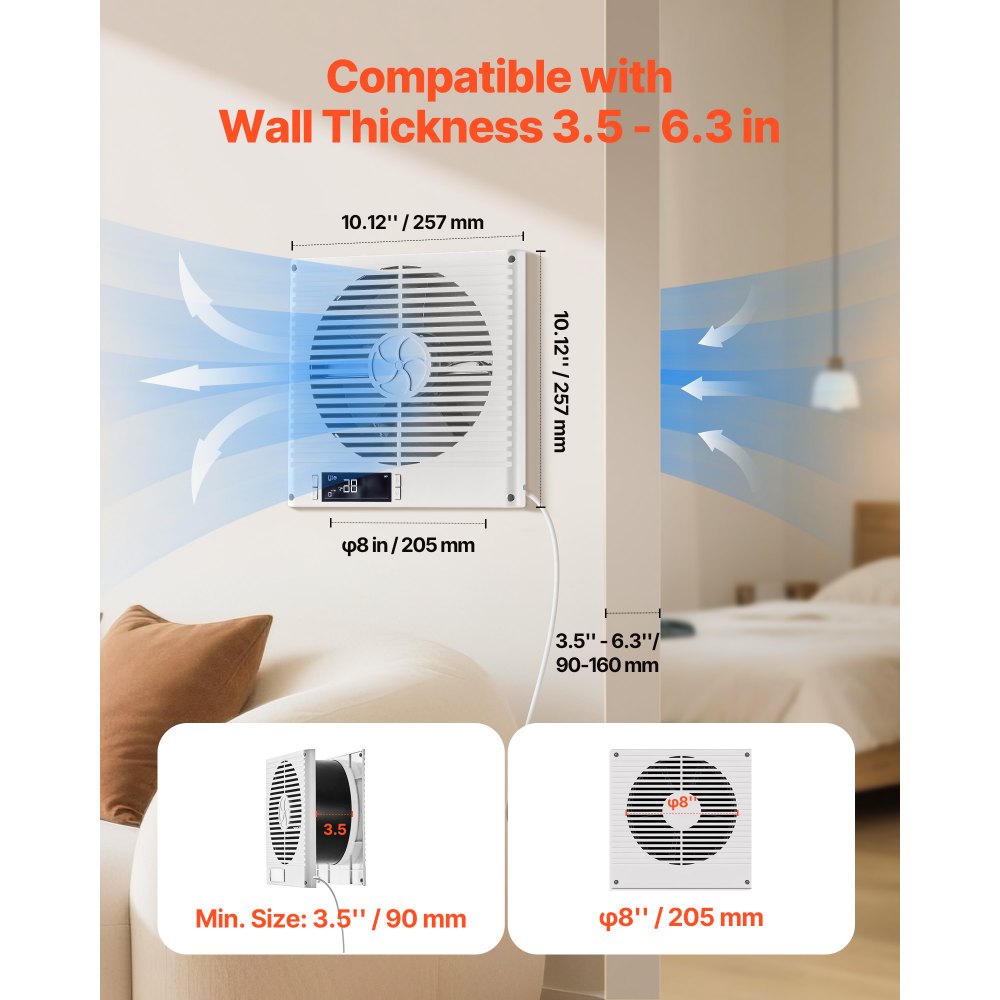 VEVOR 7.5-Inch Room to Room Fan, 2-in-1 305 CFM Through Wall Fan with Remote Control & Two-Way Airflow, 10-Speed Ventilation Quiet Vent for Kitchen, Living & Laundry Room Workshop