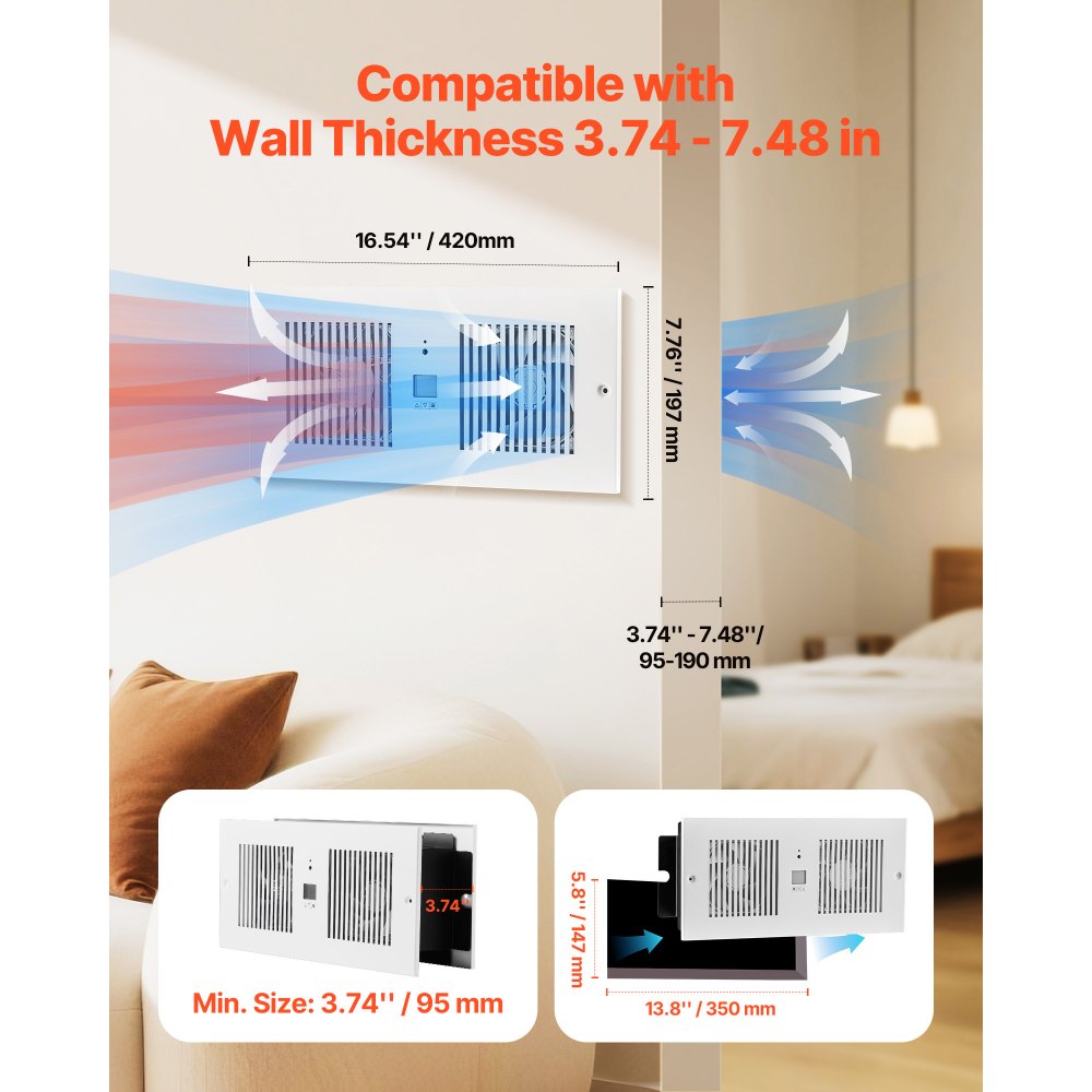 VEVOR 4-Inch Room to Room Fan, 2-in-1 300 CFM Through Wall Fan with Remote Control & Temperature Control, 10-Speed Ventilation Quiet Vent for Kitchen, Living & Laundry Room, Workshop