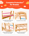 Complete protection no wobble feature infographic showing anti-rotation bars handrail swing seat and safety net