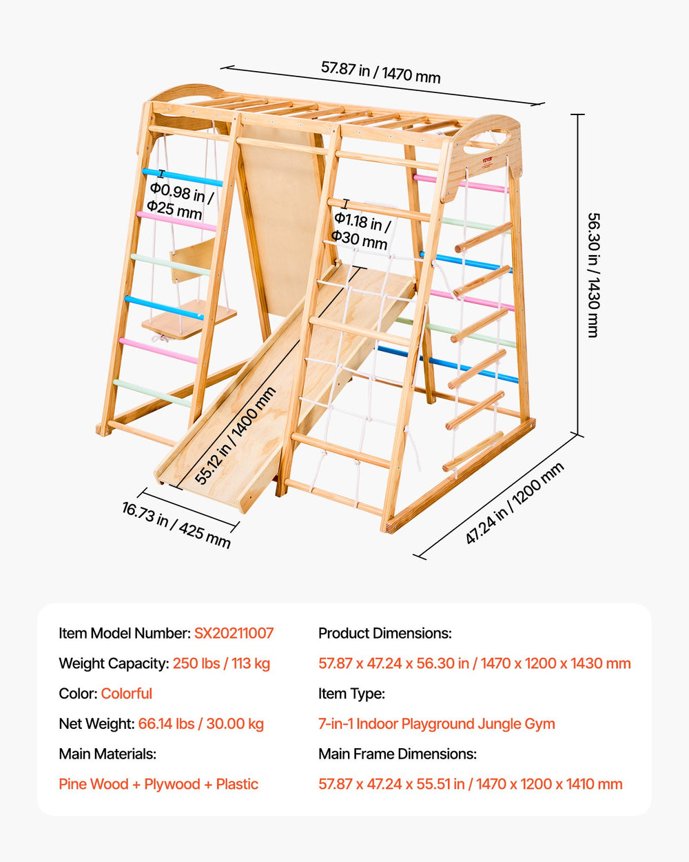 Indoor playground jungle gym dimensions and specifications infographic
