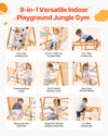 9-in-1 versatile indoor playground jungle gym modes infographic