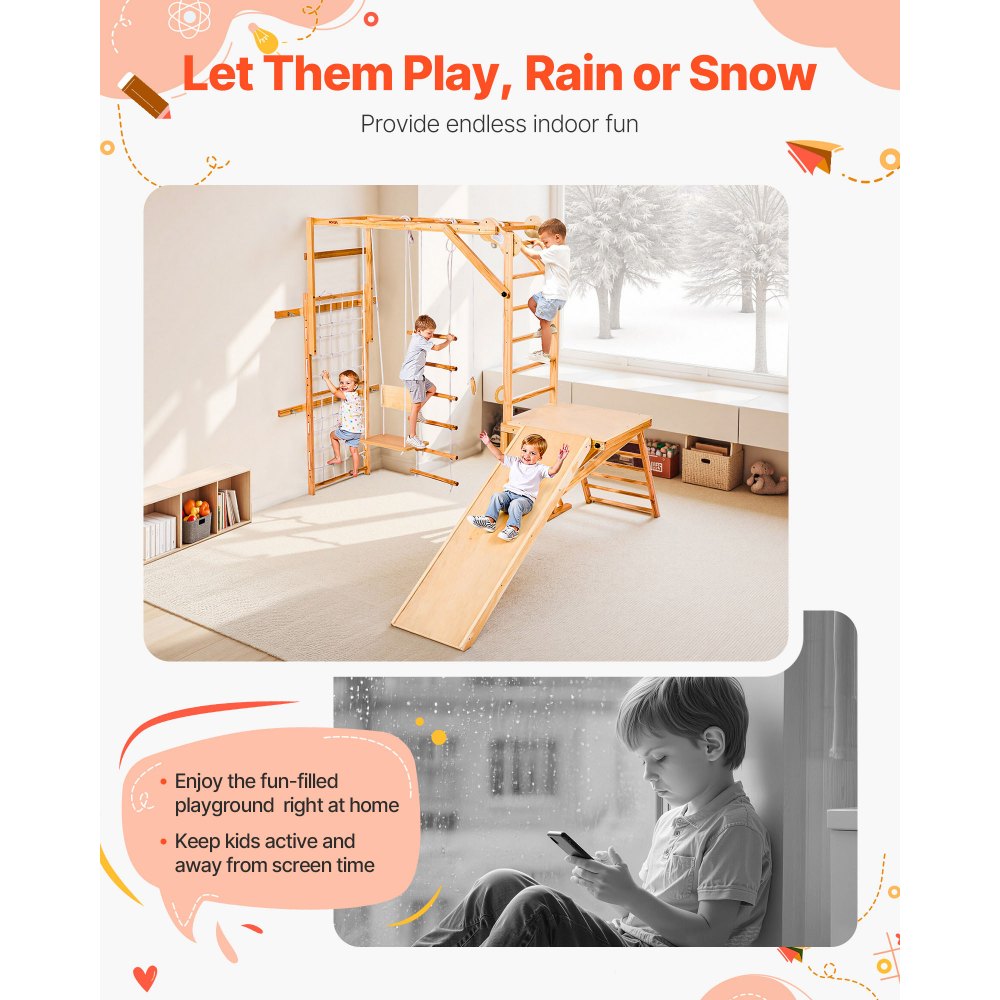 Let them play rain or snow - indoor fun graphic for wooden jungle gym