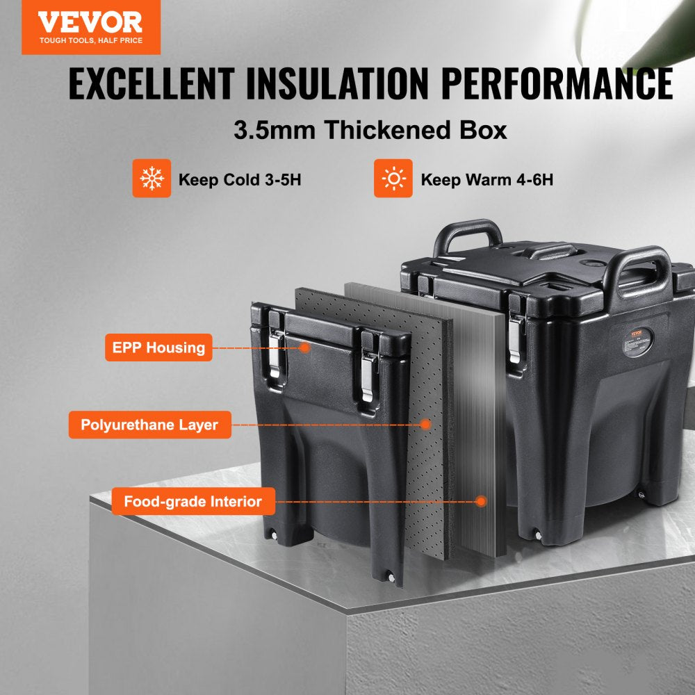 VEVOR Insulated Food Carrier, 32Qt Capacity, Stackable Catering Hot Box with Stainless Steel Barrel, Top Load LLDPE Food Warmer with Integral Handles Buckles Stationary Base, for Restaurant Canteen, B