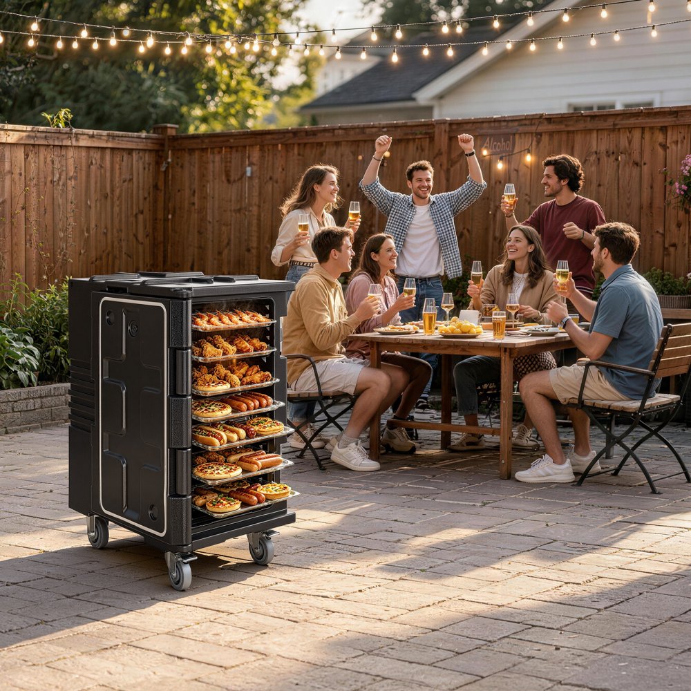 VEVOR Insulated Food Pan Carrier, 127 Qt Non-Electrical Food Warmer, with Swivel Wheel & 304 Stainless Steel Latch, LLDPE Stackable Hot Box, for Various Pan Sizes(NOT Included), Fit Catering BBQ Event