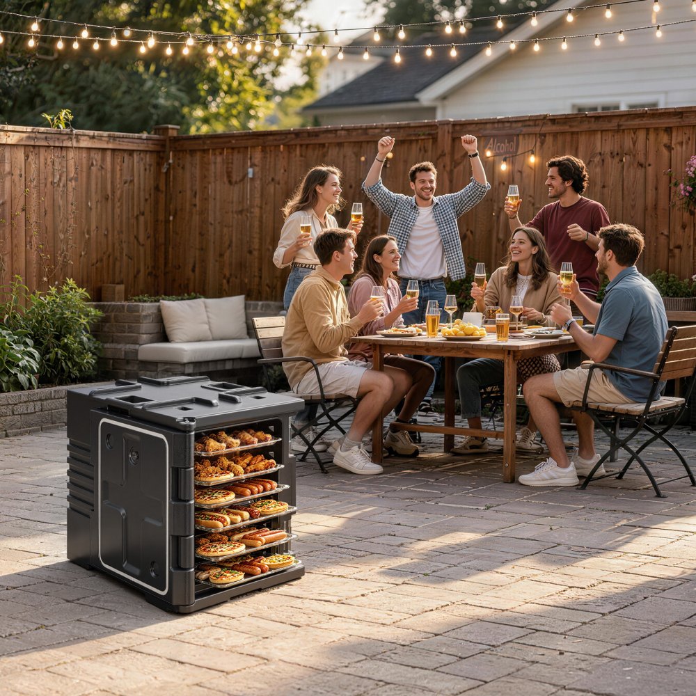 VEVOR Insulated Food Pan Carrier, 82 Qt Non-Electrical Food Warmer, with Wheel & 304 Stainless Steel Latch, LLDPE Stackable Hot Box, for Various Pan Sizes(NOT Included), Fit Catering BBQ Event(Black)