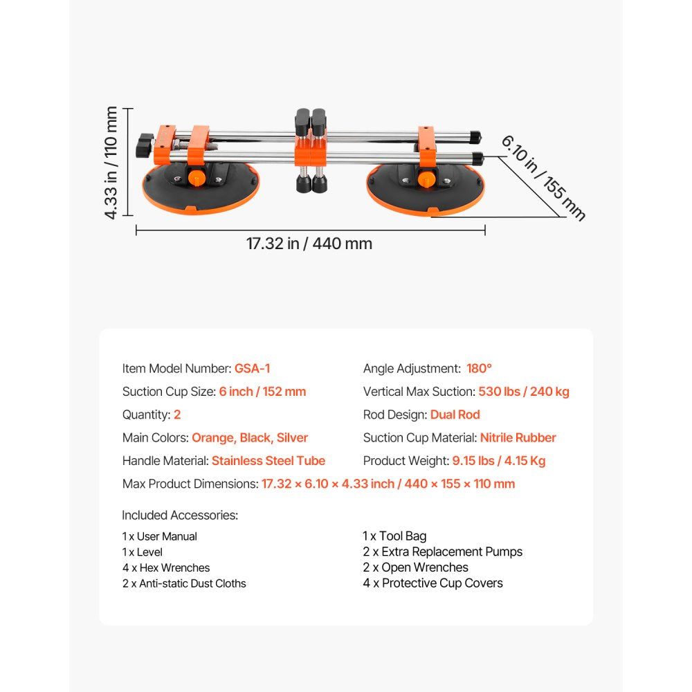 VEVOR Seamless Seam Setter, 2 Packs, Granite Seam Setter with 6 in Vacuum Suction Cups & Tool Bag, Seam Joiner for Seam Joining & Leveling, Countertop Installation Tool for Tile Stone Marble Slab