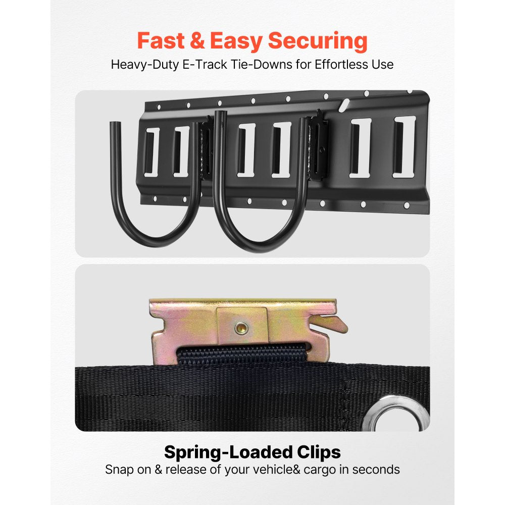 VEVOR E-Track Tie-Down Rail Kit, 4 Pack 1.3 ft E Track Rails, 2 U-Shaped Hooks, 2 Tool Holders, 2 Track Shelf Brackets, 2 Tire Holders, 2 Cable Storage Rings, 8 End Caps & 1 Bag, Fit for Vans Trailers